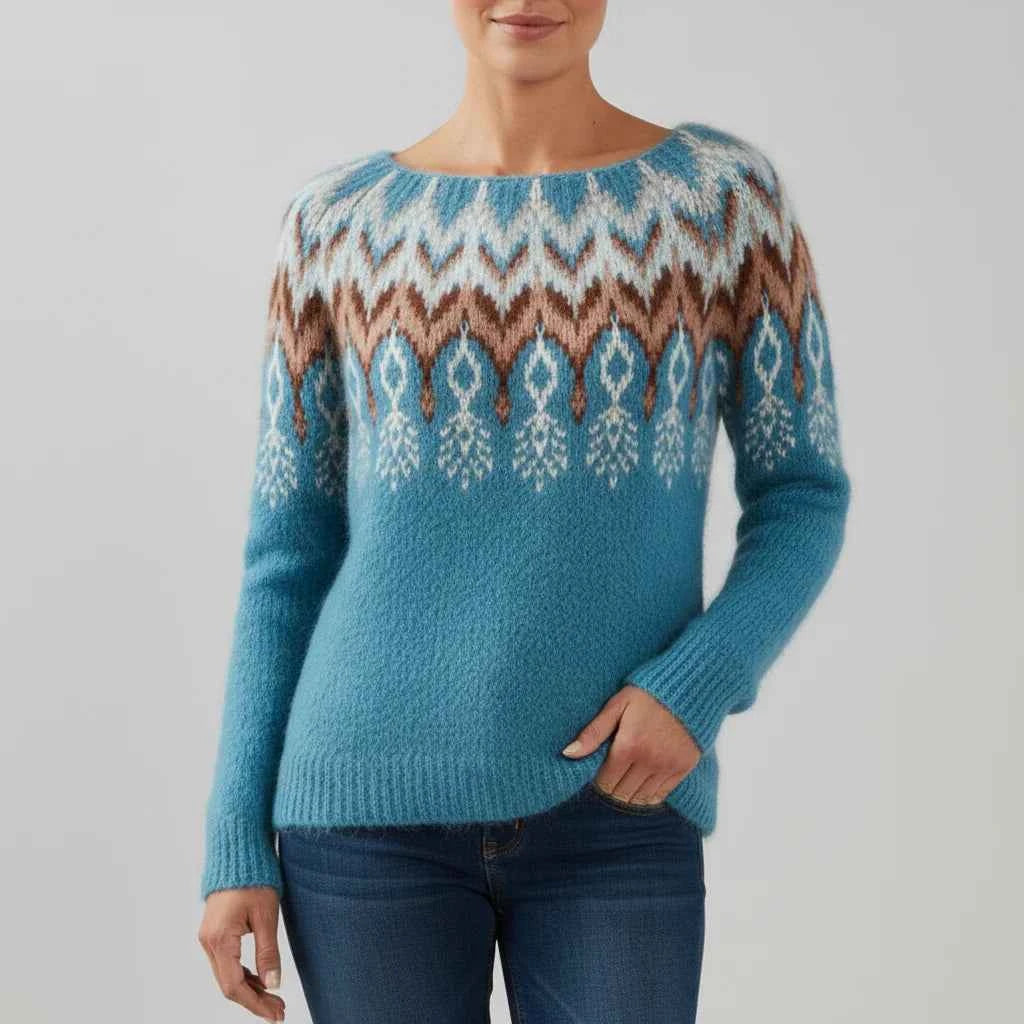 Women's Printed Crewneck Sweater Light Blue