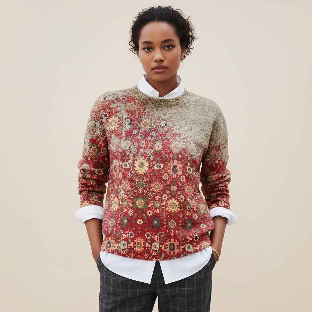 Women's Printed Crewneck Sweater Red