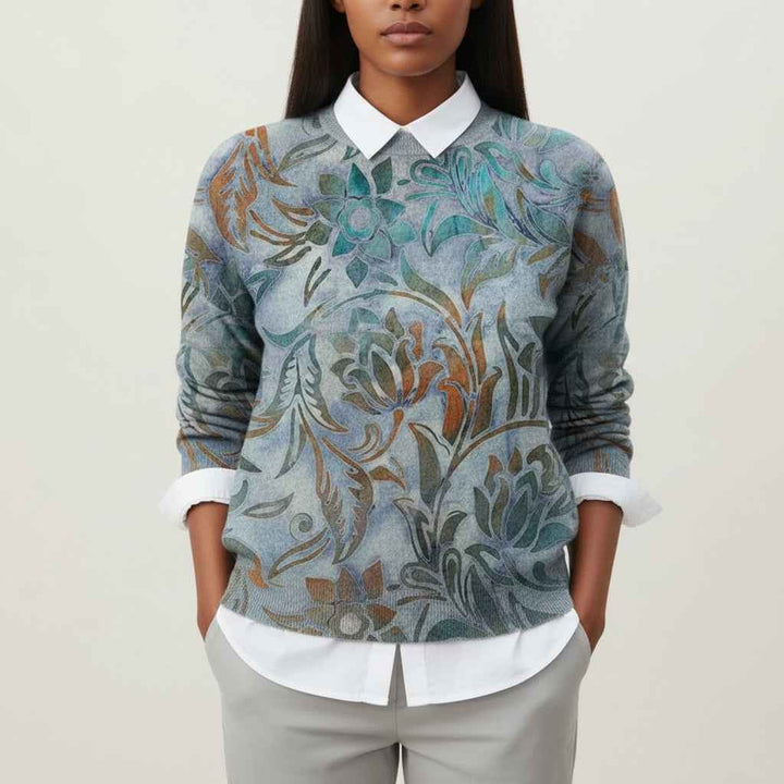 Women's Printed Crewneck Sweater Blue