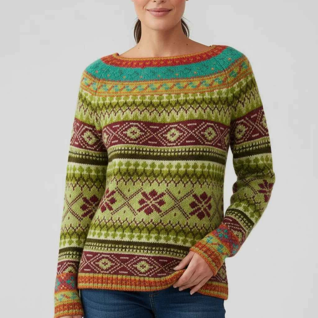 Women's Printed Crewneck Sweater Light Green