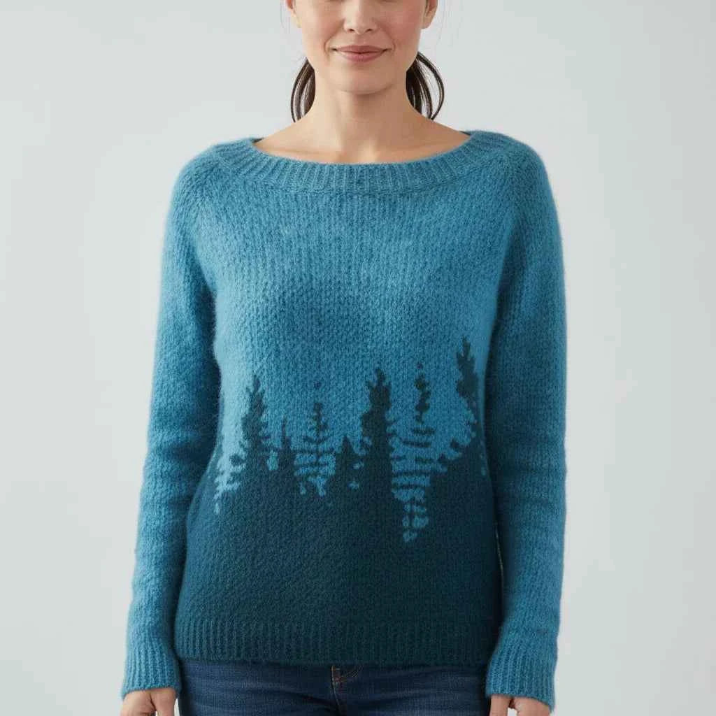 Women's Printed Crewneck Sweater Blue