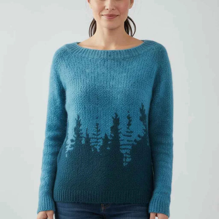 Women's Printed Crewneck Sweater Blue
