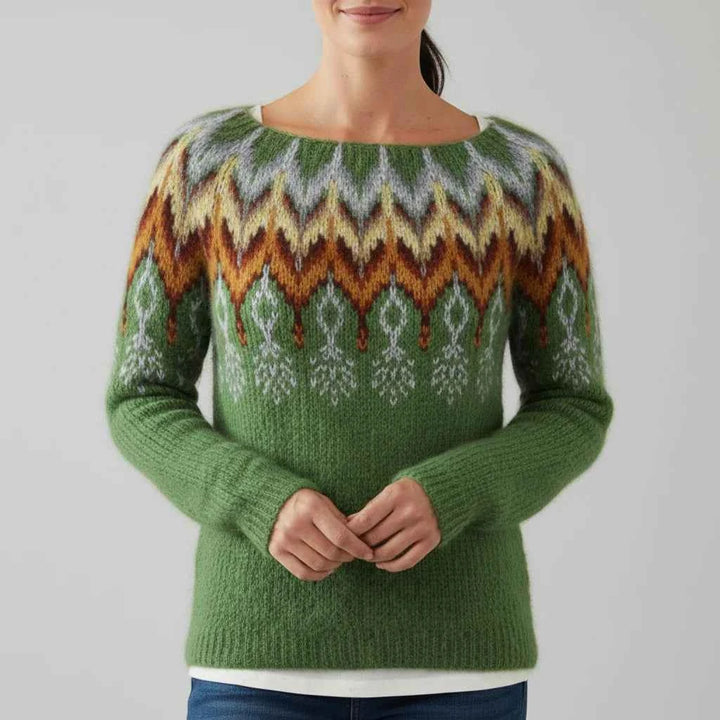 Women's Printed Crewneck Sweater Green
