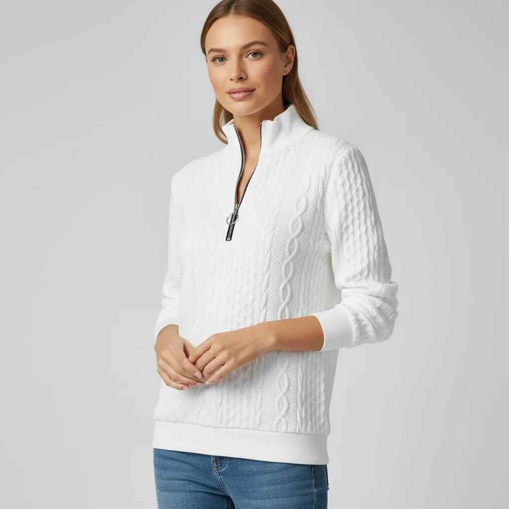 Women's Quarter Zip Sweater White