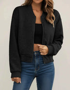 Women's Quilted Zip Up Ribbed Cuffs Hem Lightweight Bomber