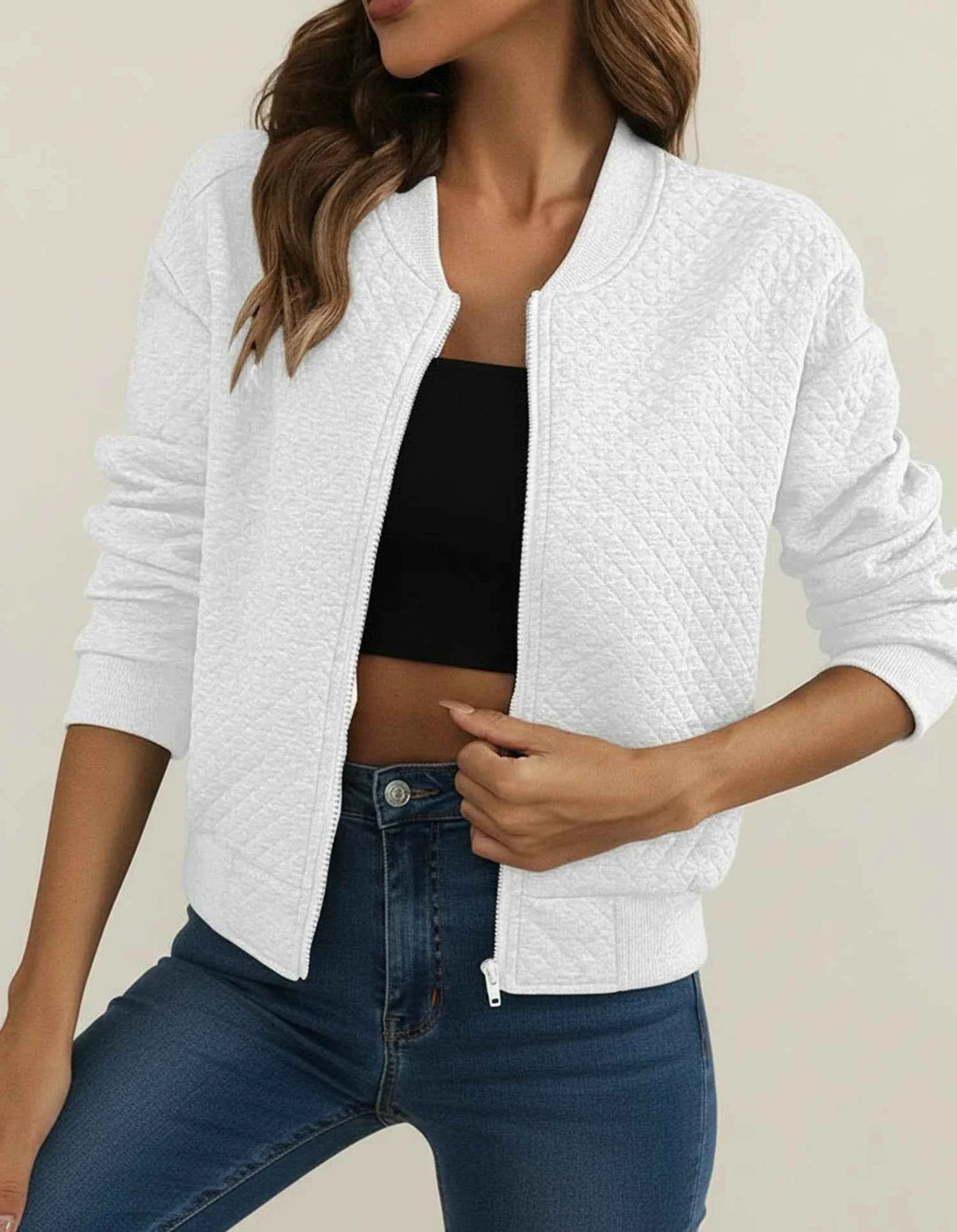 Women's Quilted Bomber Jacket White