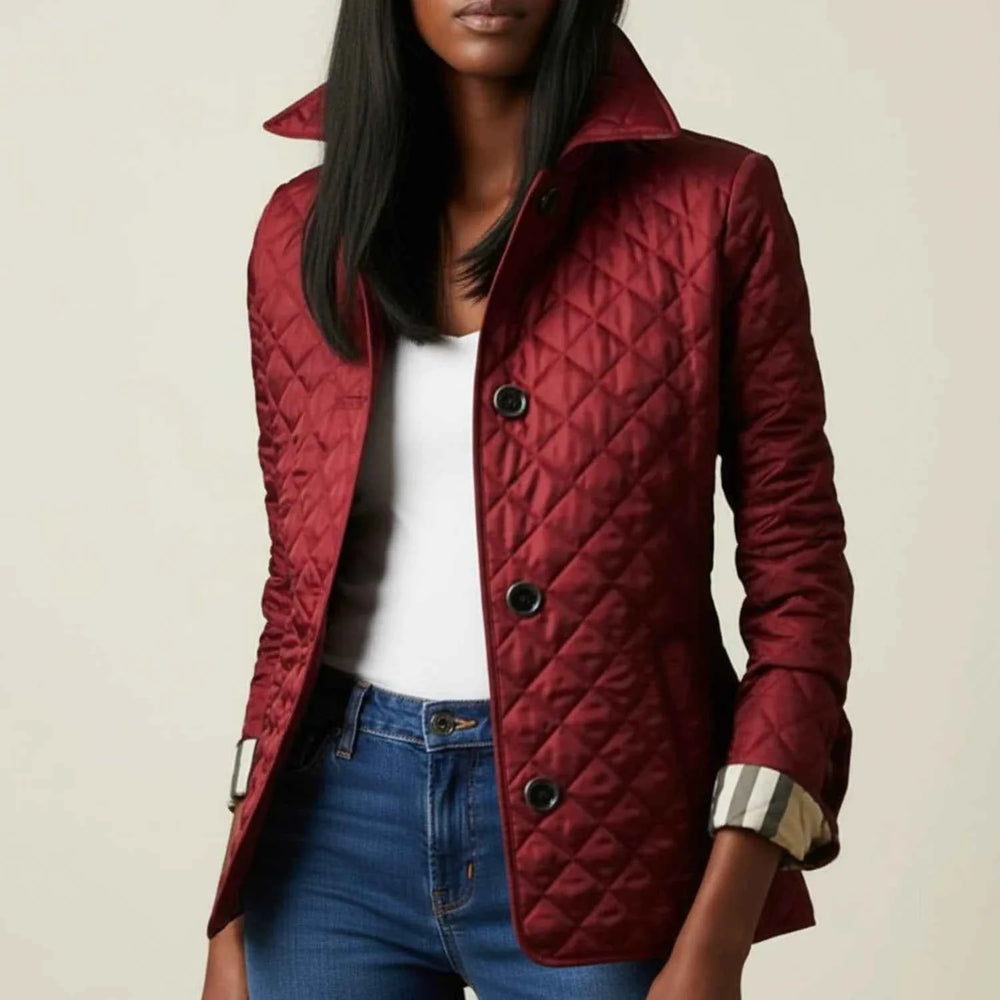 Women's Quilted Collar Jacket Burgundy