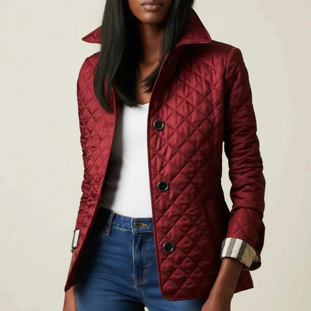 Women's Quilted Collar Jacket Burgundy
