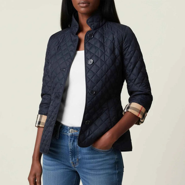 Women's Quilted Collar Jacket Navy Blue