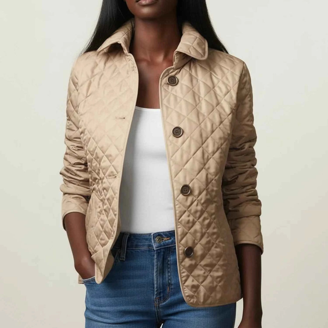 Women's Quilted Collar Jacket Khaki