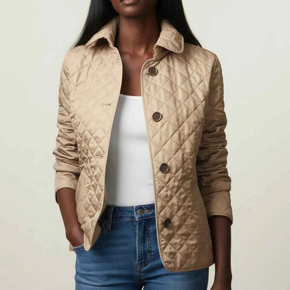 Women's Polyester Jacket Fitted Button Closure Khaki Winter Khaki