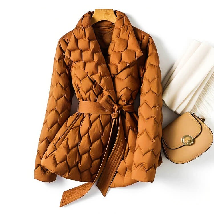 Women's Quilted Down Coat - Verona Style Amber Orange