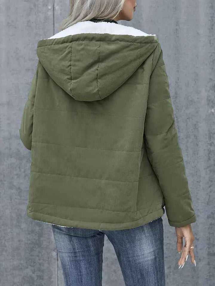 Women's Quilted Short Coat with Fleece Lining, Hood, and Zipper Closure - Regular Fit