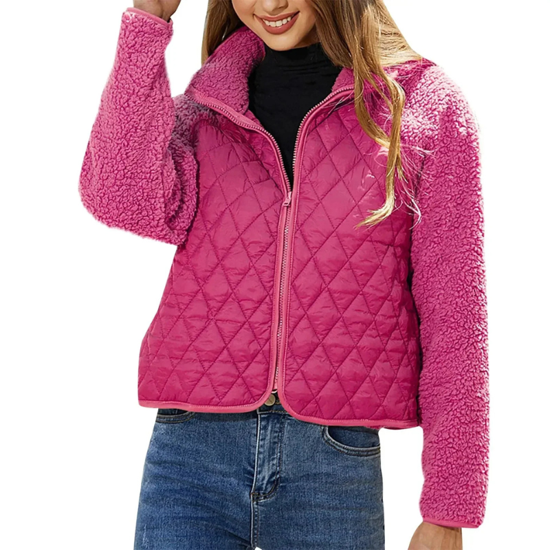 Women's Quilted Teddy Sleeve Jacket | Casual Outerwear Pink
