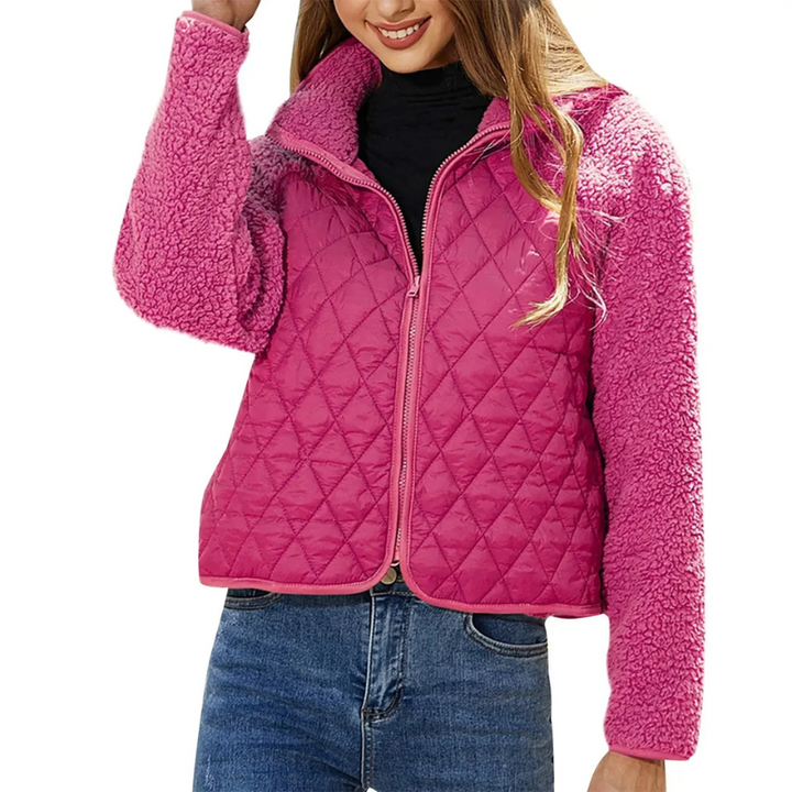 Women's Quilted Teddy Sleeve Jacket | Casual Outerwear Pink
