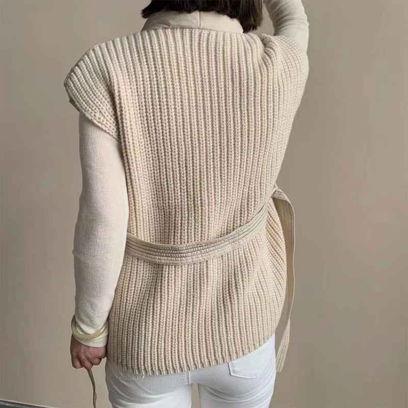 Women's Quilted Wrap Front Puffer Vest with Shawl Collar and Belt