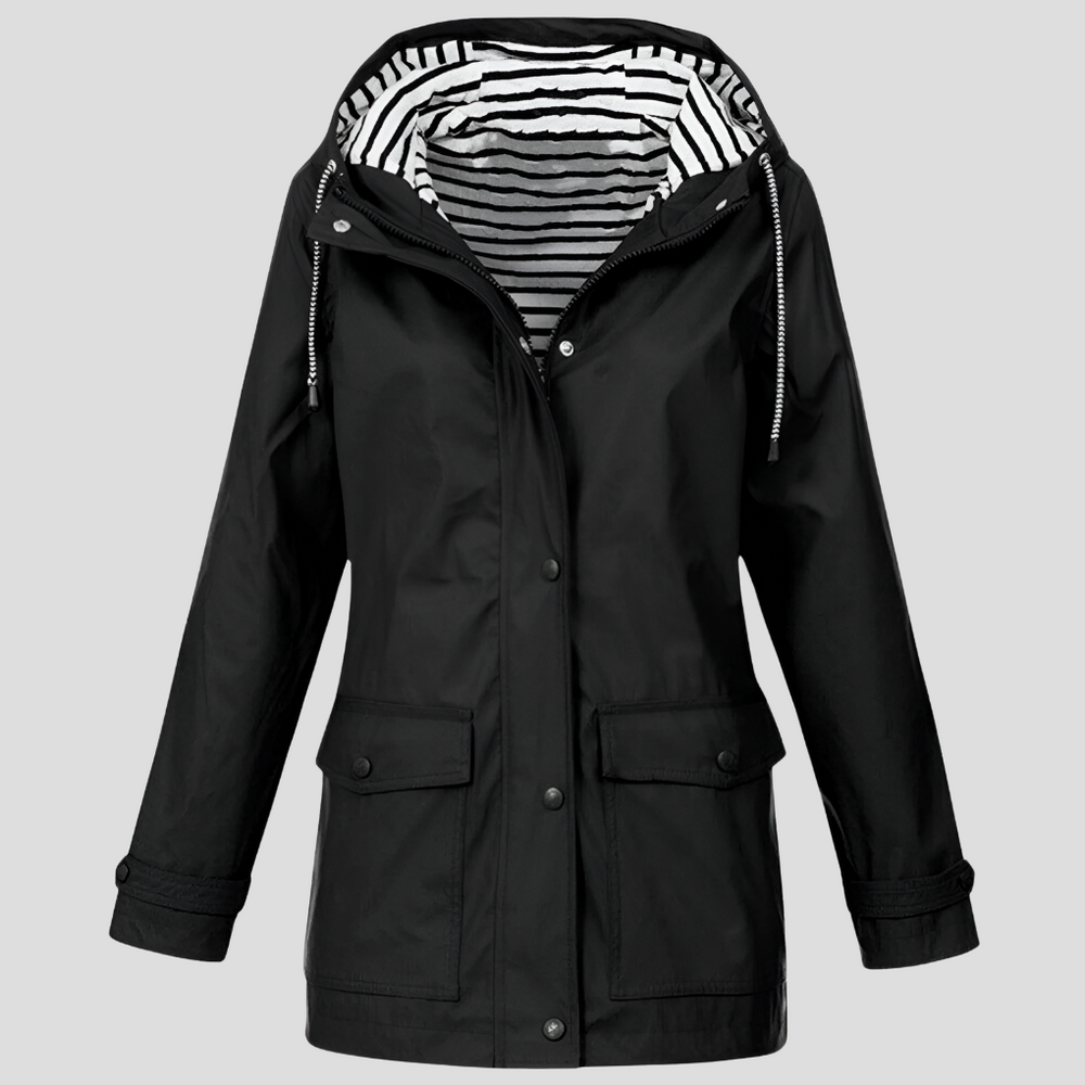 Women's Rainproof Hooded Jacket - Valencia Style Black