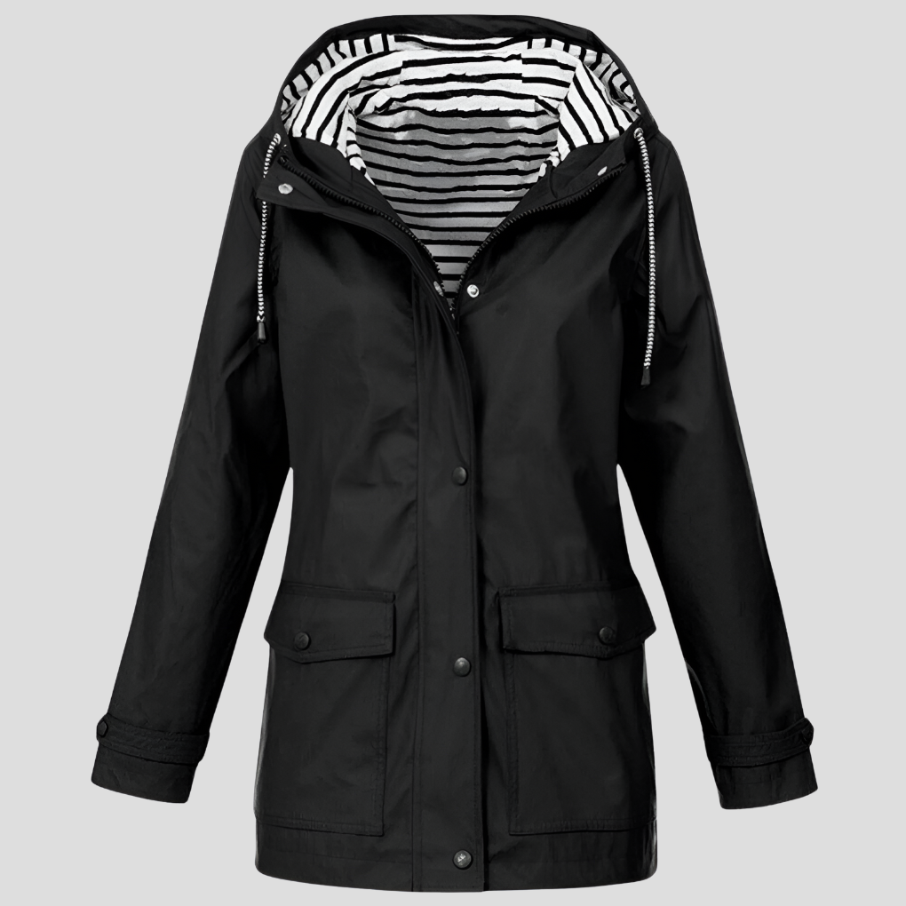 Women's Rainproof Hooded Jacket - Valencia Style Black