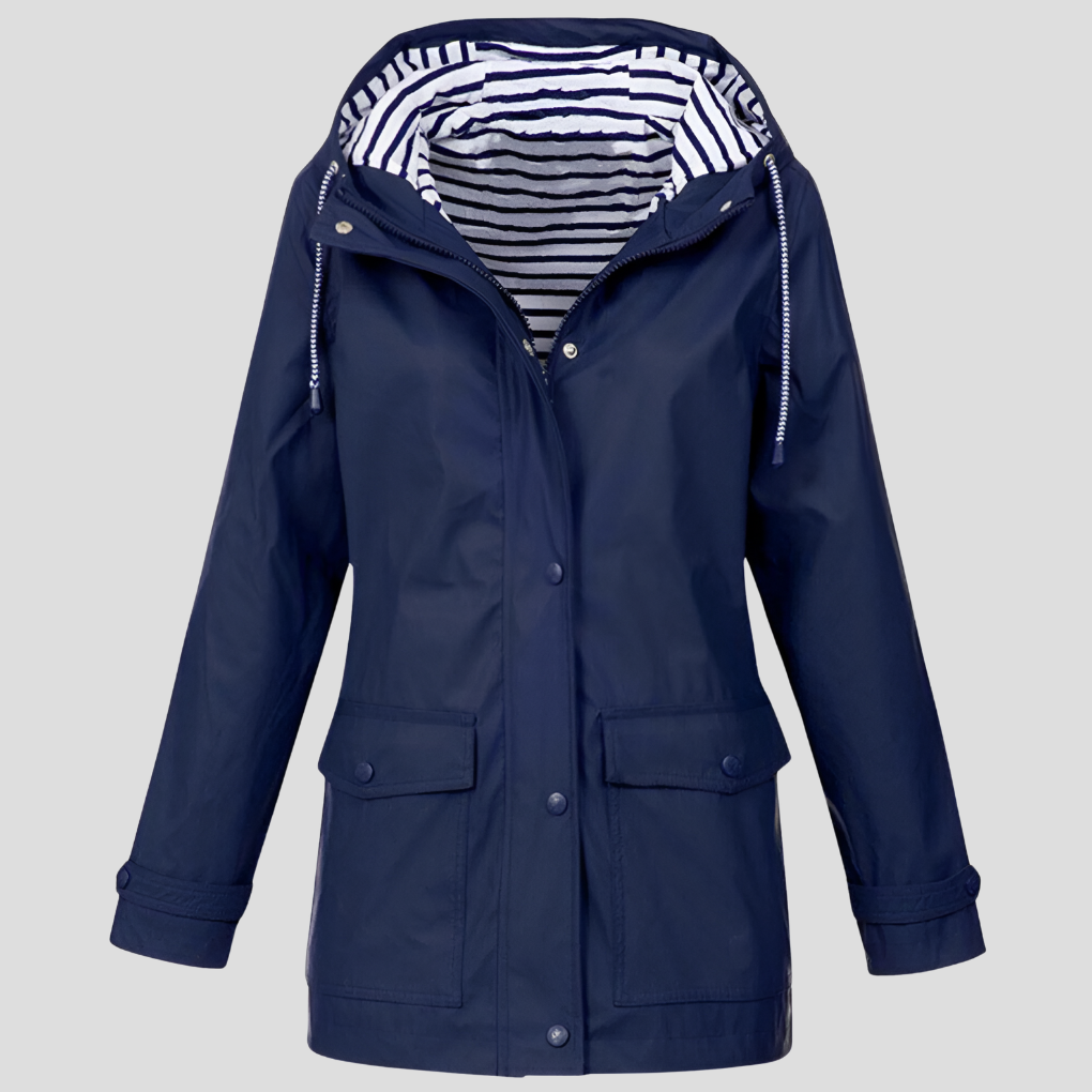 Women's Rainproof Hooded Jacket - Valencia Style Navy Blue