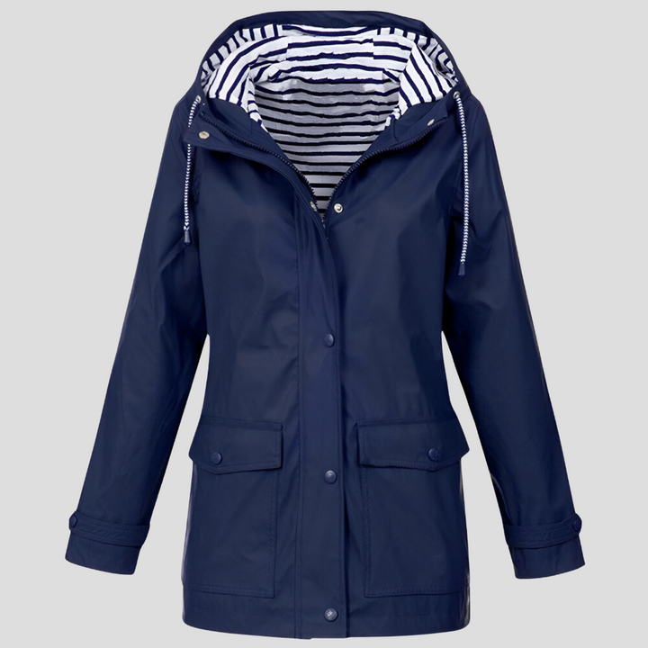 Women's Rainproof Hooded Jacket - Valencia Style Navy Blue