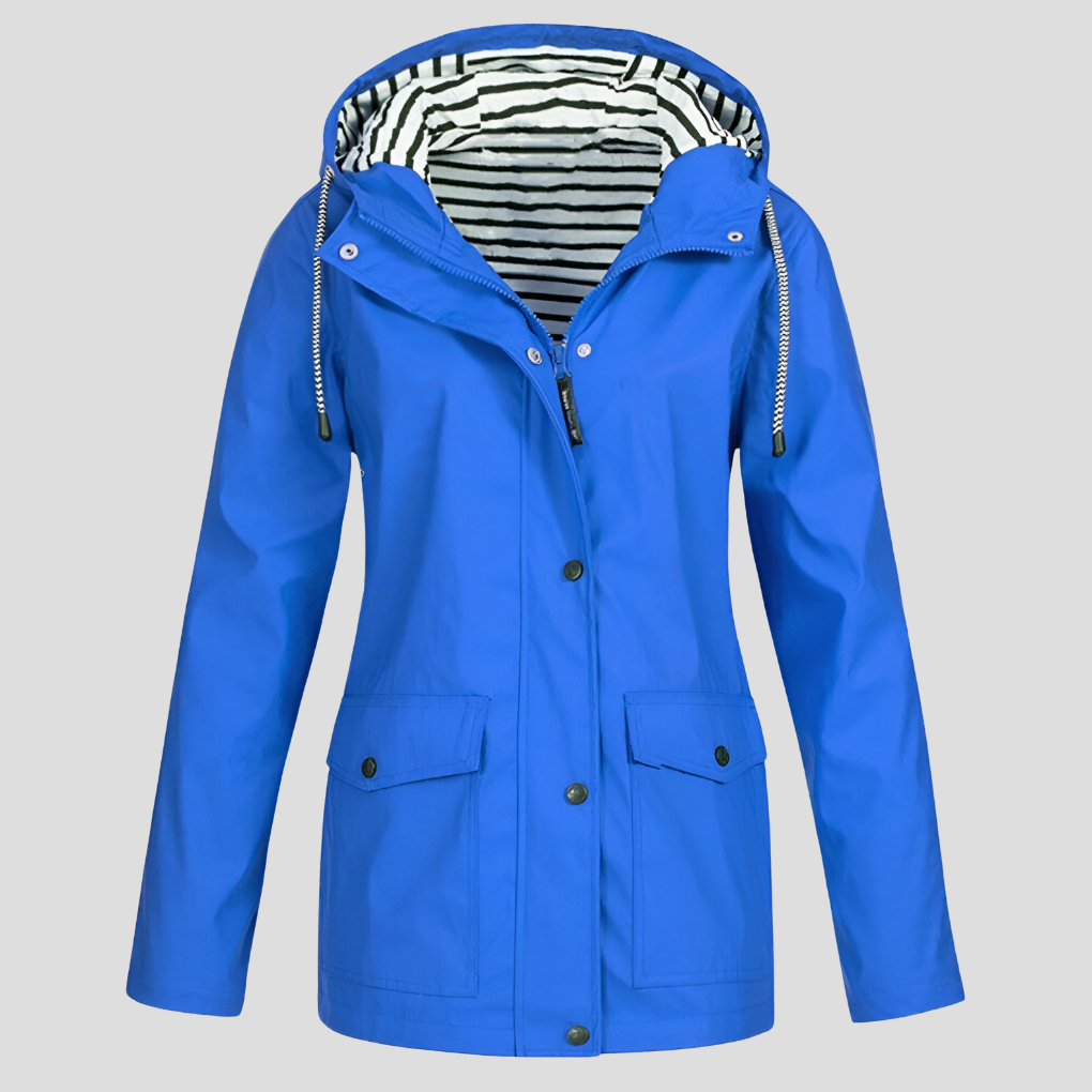 Women's Rainproof Hooded Jacket - Valencia Style Blue