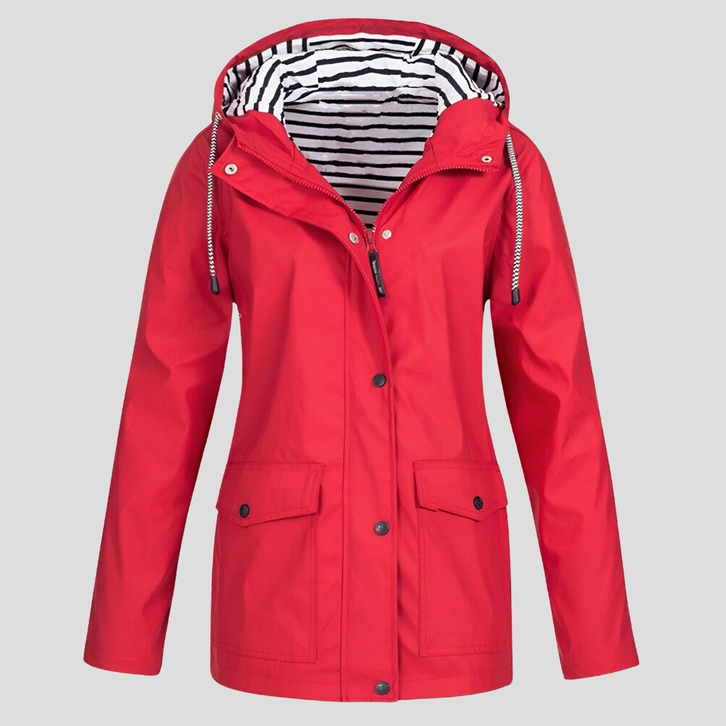 Women's Rainproof Hooded Jacket - Valencia Style Red