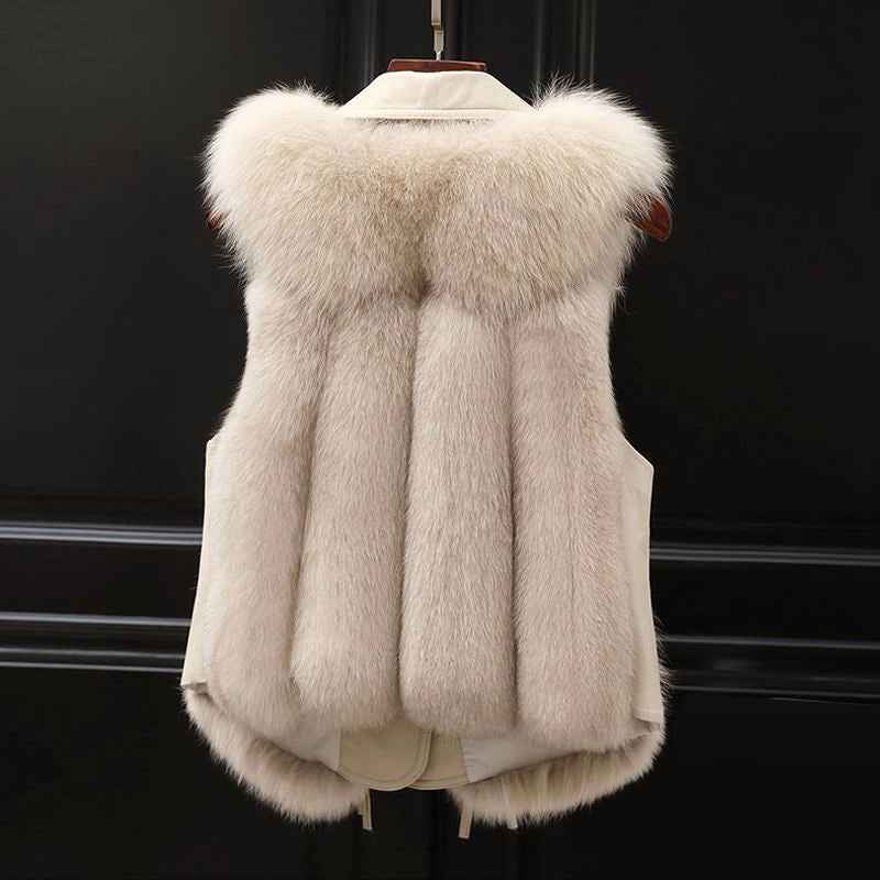 Women's Regular Fit Collared Lapel Fur Trim Vest