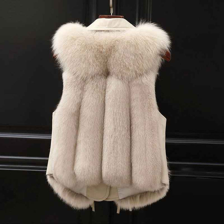 Women's Regular Fit Collared Lapel Fur Trim Vest