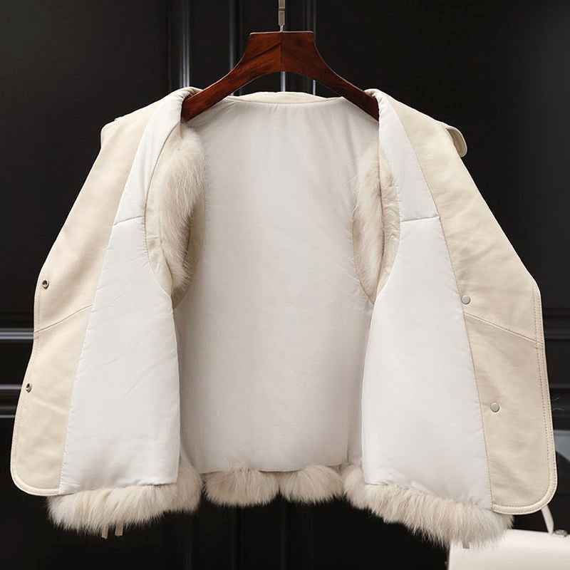 Women's Regular Fit Collared Lapel Fur Trim Vest