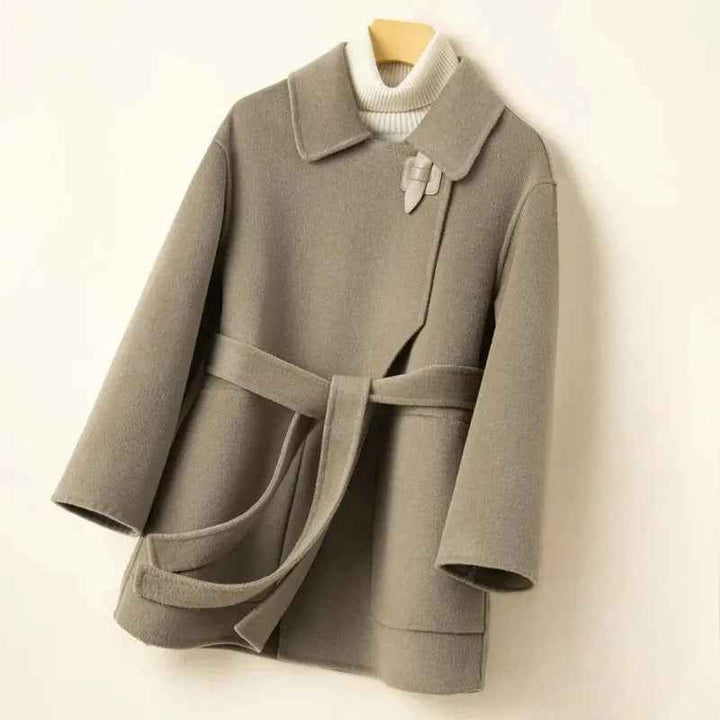 Women's Relaxed Fit Belted Wrap Coat Sage Grey