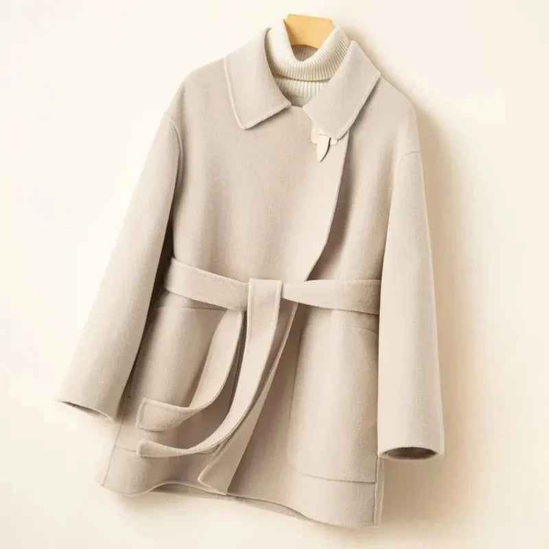 Women's Relaxed Fit Belted Wrap Coat Cream