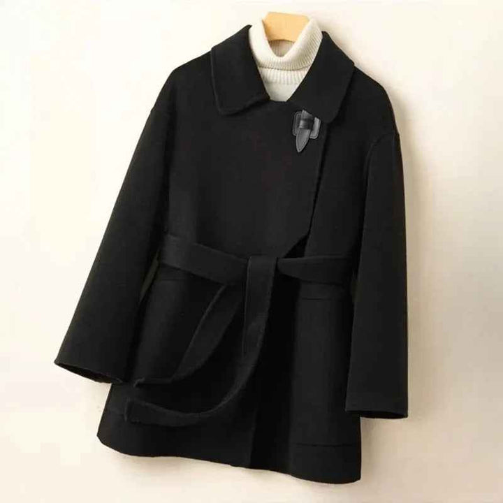 Women's Relaxed Fit Belted Wrap Coat Black