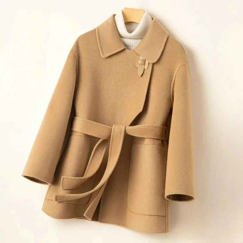 Women's Relaxed Fit Belted Wrap Coat Camel