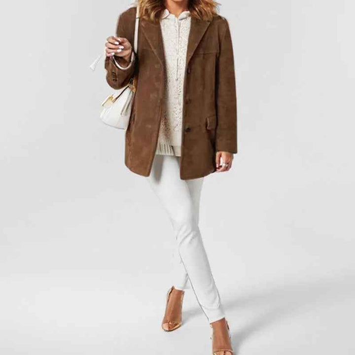 Women's Relaxed Fit Blazer Jacket | Collared Button Front Design
