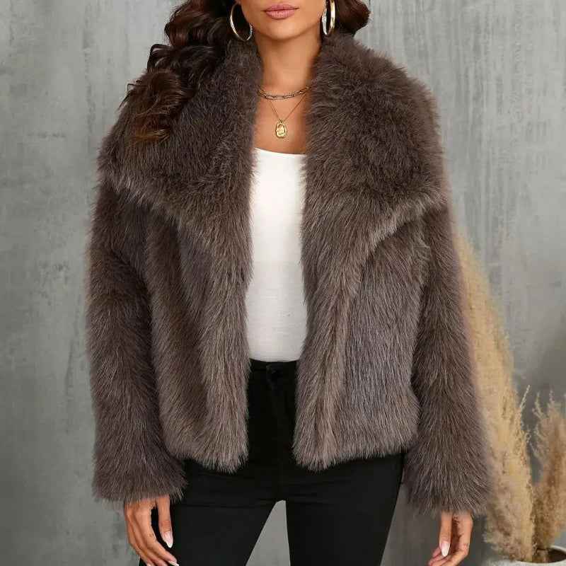 Women's Relaxed Fit Coat with Fur Trim Oversized Collar