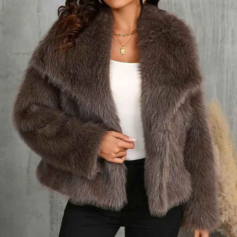 Women's Relaxed Fit Coat with Fur Trim Oversized Collar
