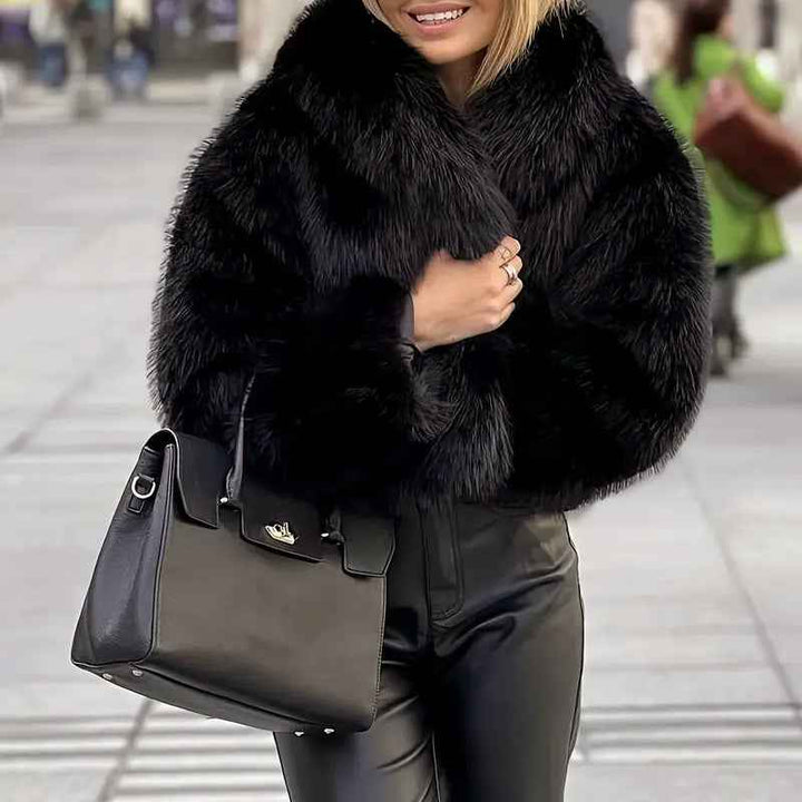 Women's Relaxed Fit Coat with Fur Trim Oversized Collar