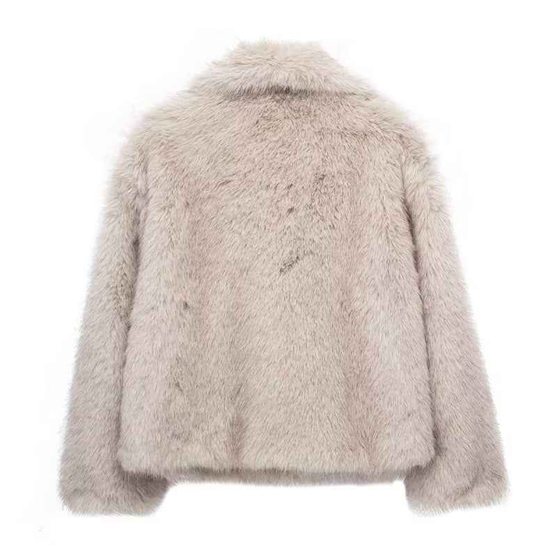 Women's Relaxed Fit Coat with Fur Trim Oversized Collar