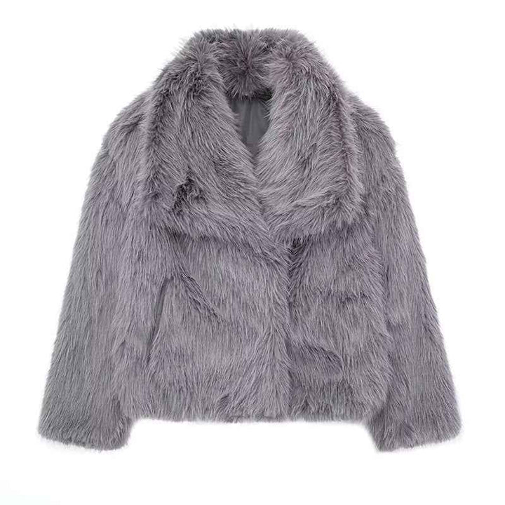 Women's Relaxed Fit Coat with Fur Trim Oversized Collar Gray