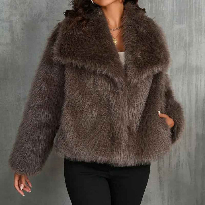 Women's Relaxed Fit Coat with Fur Trim Oversized Collar