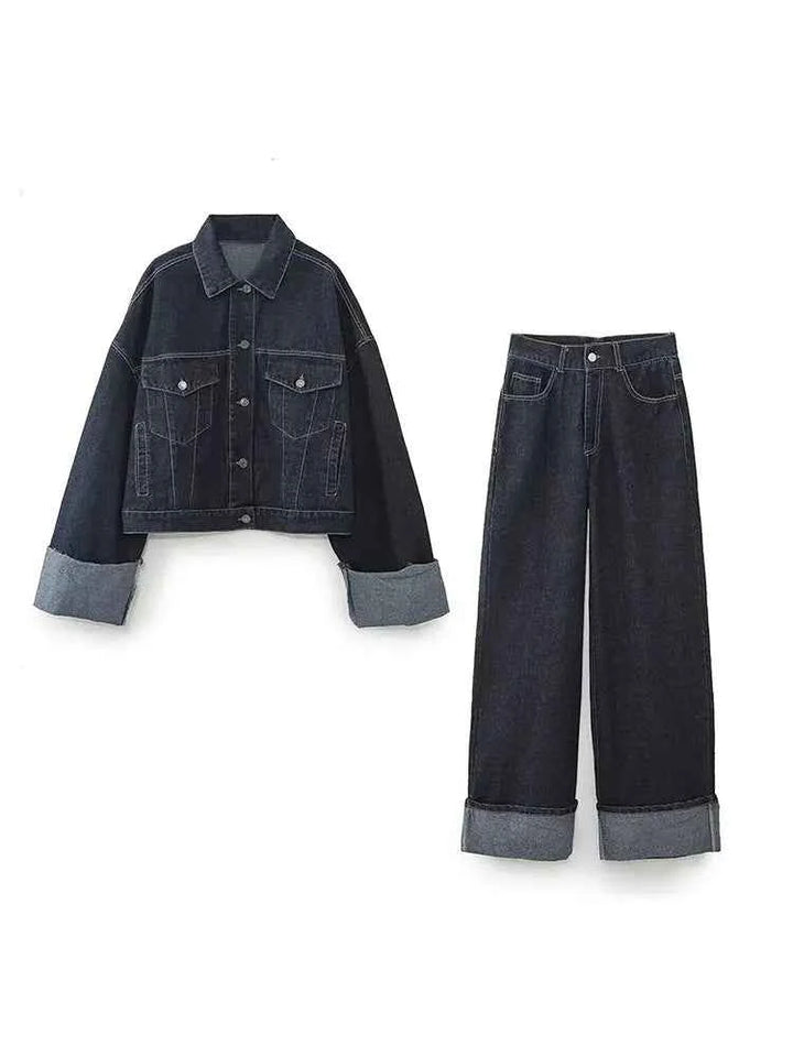 Women's Relaxed Fit Denim Set – Trucker Jacket & High Waist Wide Leg Jeans