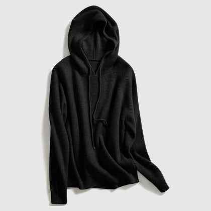 Women's Relaxed Fit Hooded Sweater | Ribbed Drawstring Hip-Length Design