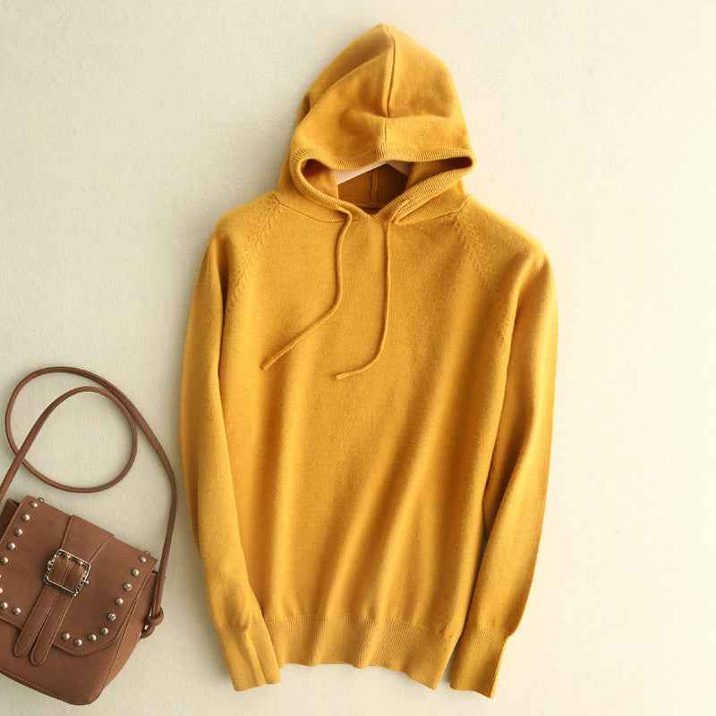Women's Relaxed Fit Hoodie with Drawstring Hood and Ribbed Cuffs Yellow