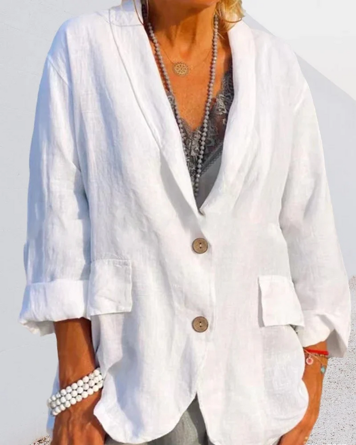 Women's Relaxed Fit Jacket – Breathable Fabric – Notch Lapel – Hip Length White