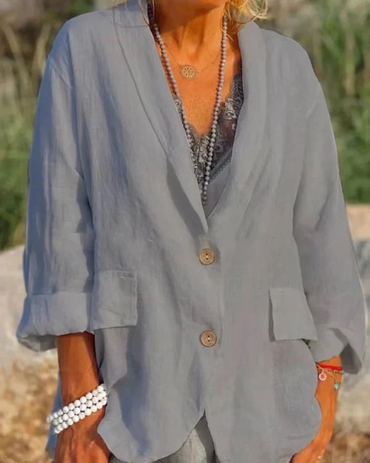 Women's Relaxed Fit Jacket – Breathable Fabric – Notch Lapel – Hip Length Grey