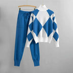 Women's Relaxed Fit Ribbed Argyle Sweater Winter Essential Blue
