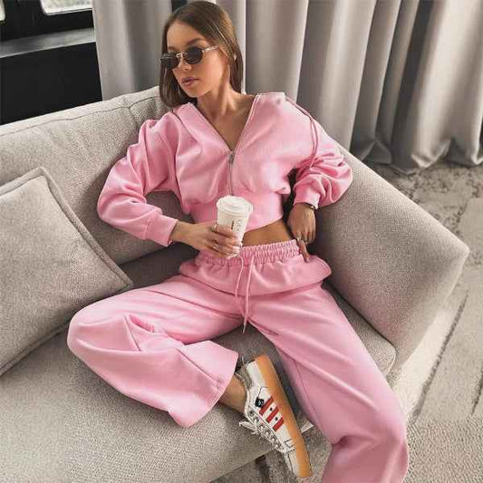 Women's Cotton Blend Relaxed Fit Zip-up Hoodie Winter Essential Pink