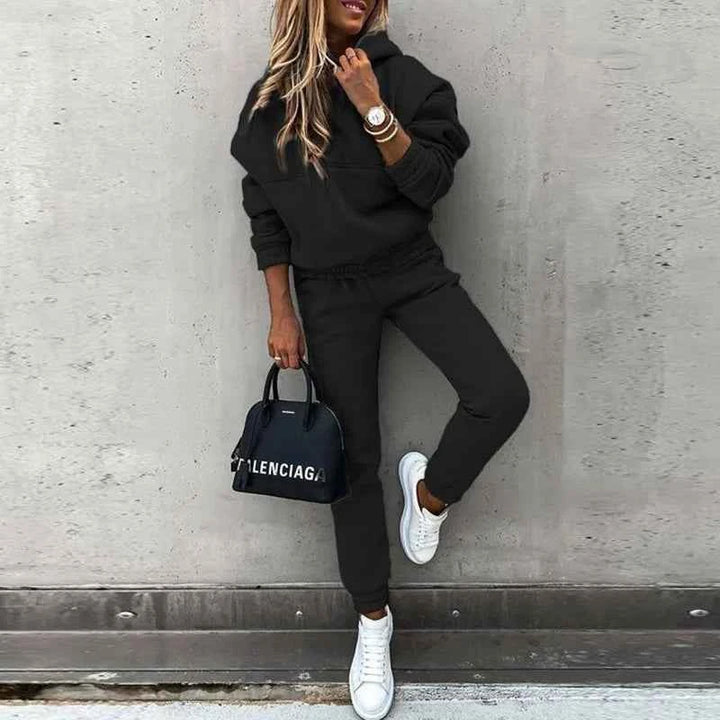 Women's Relaxed Fit Loungewear Set – Sweater and Jogging Pants with Elastic Waist Black