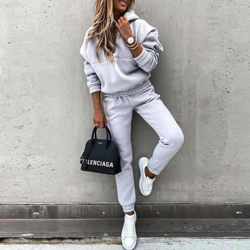 Women's Relaxed Fit Loungewear Set – Sweater and Jogging Pants with Elastic Waist Grey