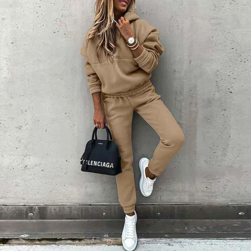 Women's Relaxed Fit Loungewear Set – Sweater and Jogging Pants with Elastic Waist Khaki